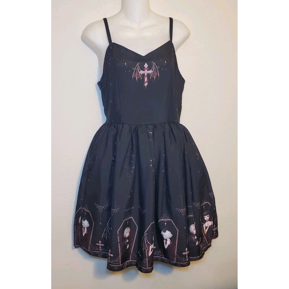 Dark Gothic Devil Print Dress Sz Med Black White Japanese Style Lolita Victorian